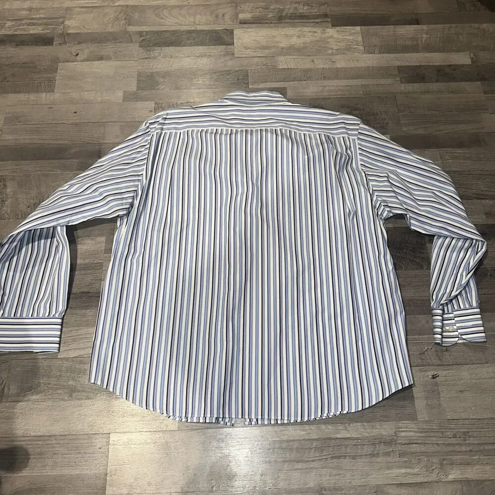 J.CREW Men's XL Blue Striped Button down With Green Label